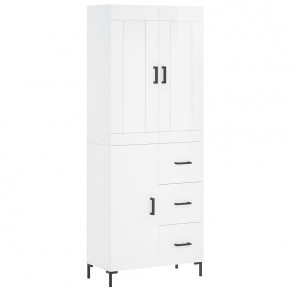 Buffet haut Blanc brillant 69,5x34x180 cm Bois d'ingénierie