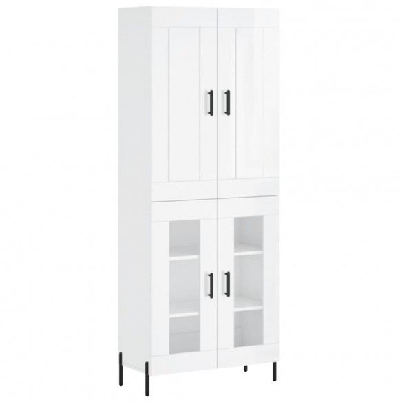 Buffet haut Blanc brillant 69,5x34x180 cm Bois d'ingénierie