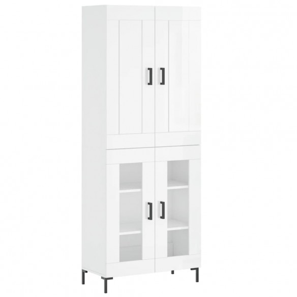 Buffet haut Blanc brillant 69,5x34x180 cm Bois d'ingénierie