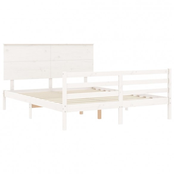 Cadre de lit avec tête de lit blanc King Size bois massif