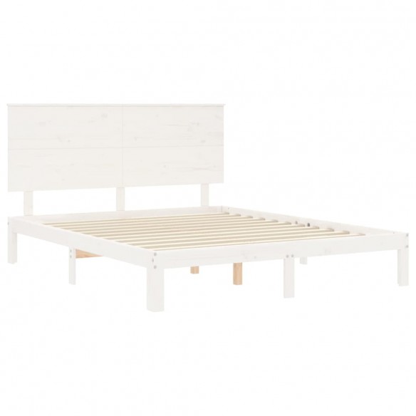 Cadre de lit avec tête de lit blanc King Size bois massif