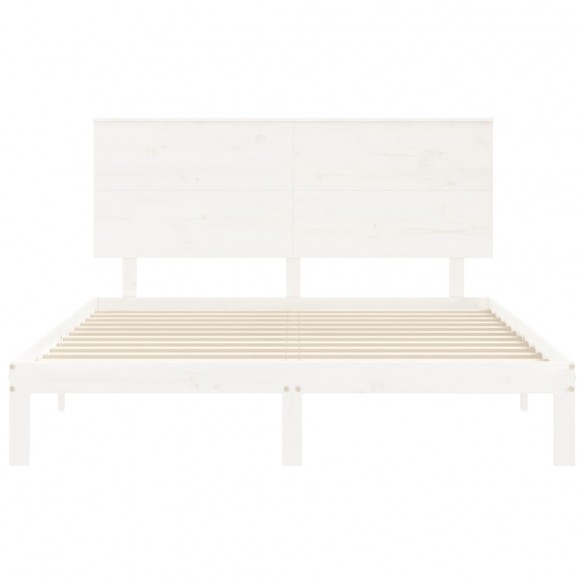 Cadre de lit avec tête de lit blanc King Size bois massif