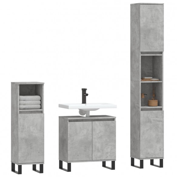 Ensemble de meubles de salle de bain 3 pcs gris béton