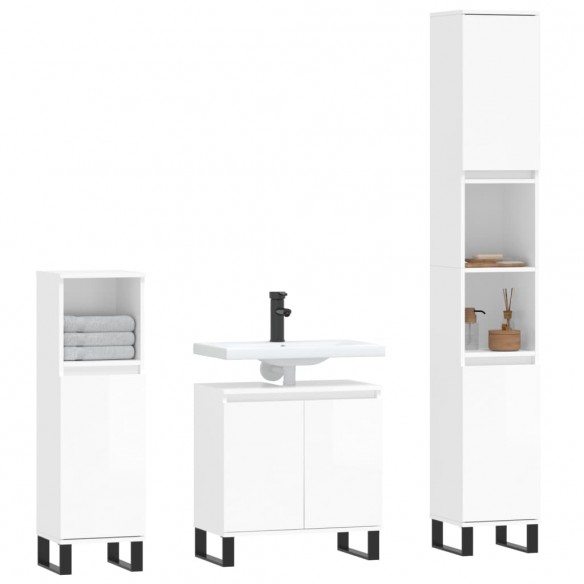 Ensemble de meubles de salle de bain 3 pcs blanc brillant