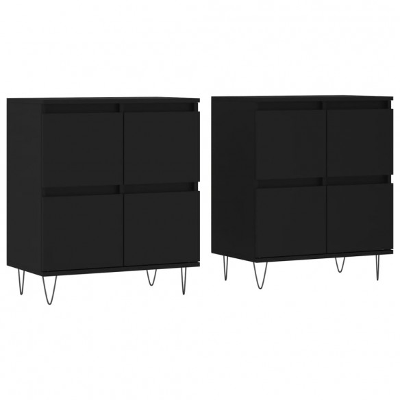 Buffets 2 pcs noir bois d'ingénierie