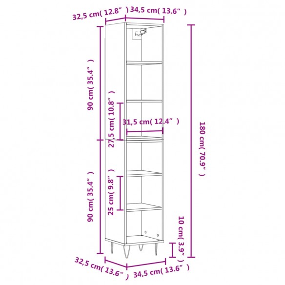 Buffet haut Chêne fumé 34,5x32,5x180 cm Bois d'ingénierie