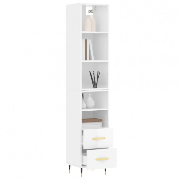 Buffet haut Blanc brillant 34,5x34x180 cm Bois d'ingénierie