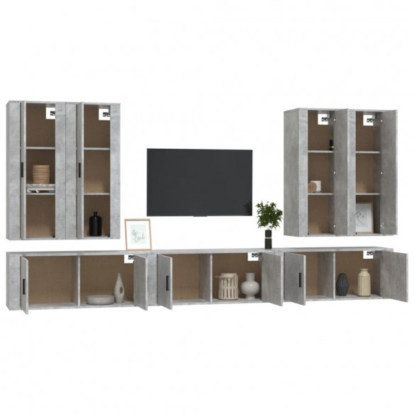 Ensemble de meubles TV 7 pcs Gris béton Bois d'ingénierie