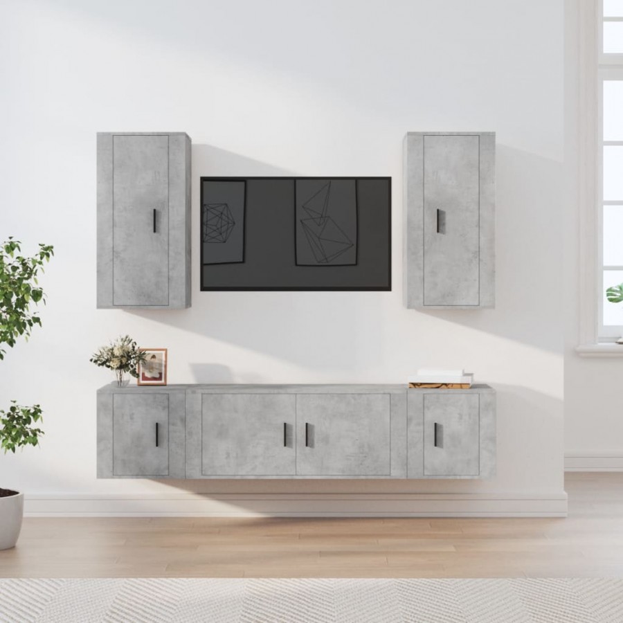 Ensemble de meubles TV 5 pcs Gris béton Bois d'ingénierie