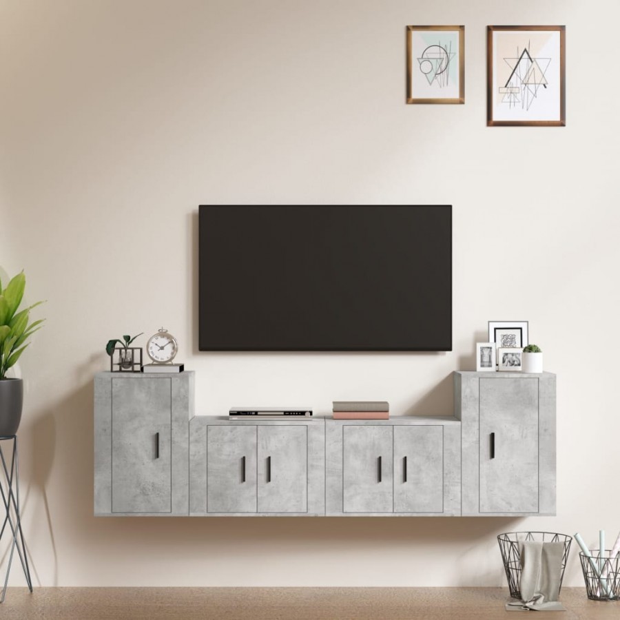 Ensemble de meubles TV 4 pcs Gris béton Bois d'ingénierie