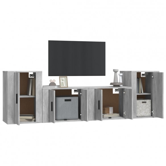 Ensemble de meubles TV 4 pcs Gris béton Bois d'ingénierie