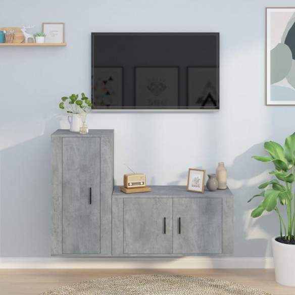 Ensemble de meubles TV 2 pcs gris béton bois d'ingénierie