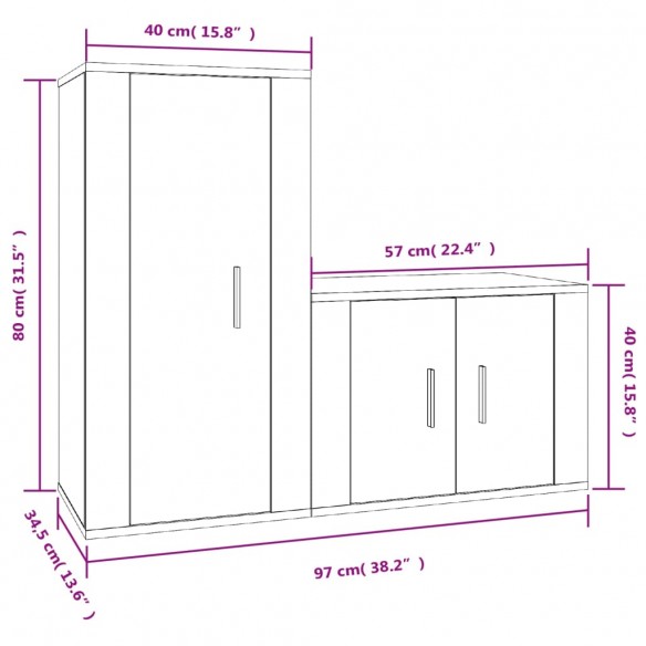 Ensemble de meubles TV 2 pcs chêne sonoma bois d'ingénierie