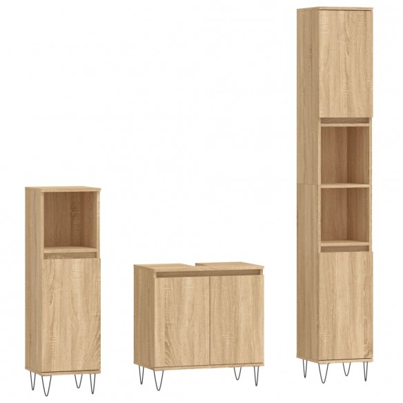 Ensemble d'armoires de salle de bain 3 pcs chêne sonoma