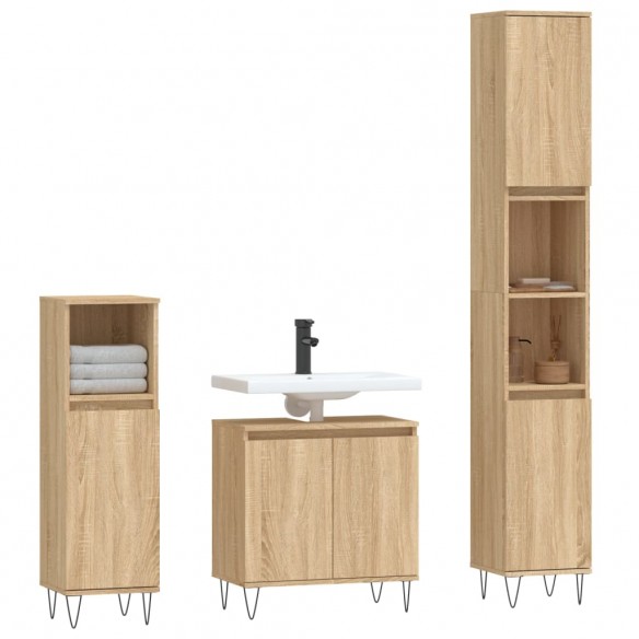 Ensemble d'armoires de salle de bain 3 pcs chêne sonoma