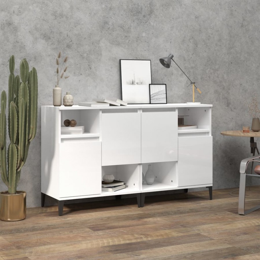 Buffets 2 pcs blanc brillant 60x35x70 cm bois d'ingénierie