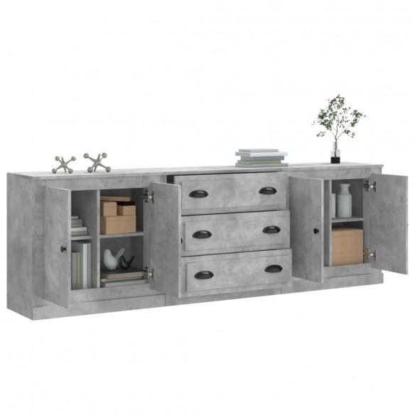 Buffets 3 pcs gris béton bois d'ingénierie