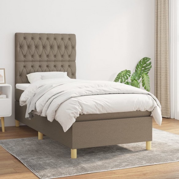 Cadre de lit avec matelas Taupe 90x200 cm Tissu