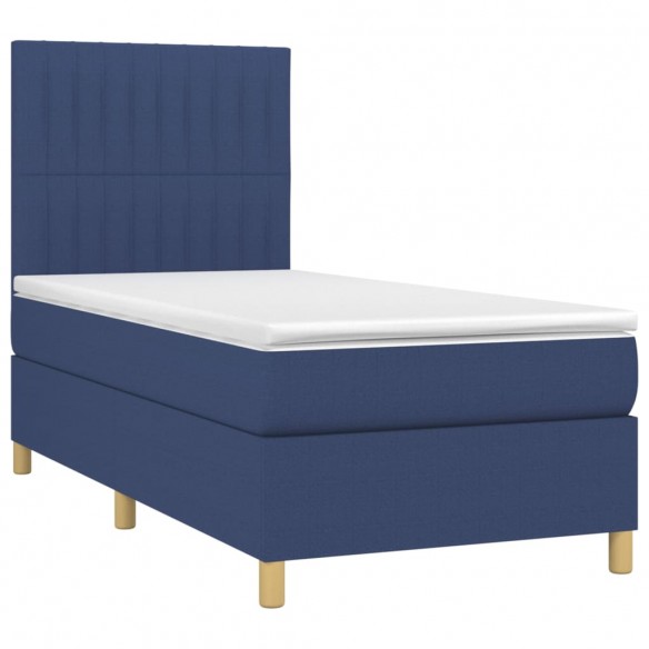 Cadre de lit avec matelas Bleu 100x200 cm Tissu