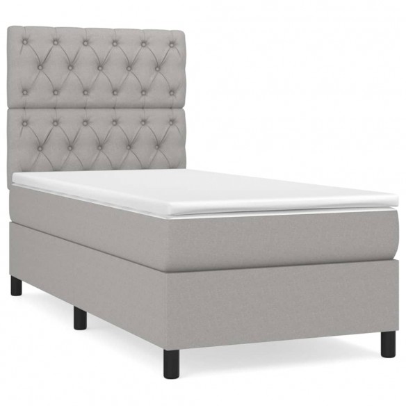 Cadre de lit avec matelas Gris clair 80x200 cm Tissu