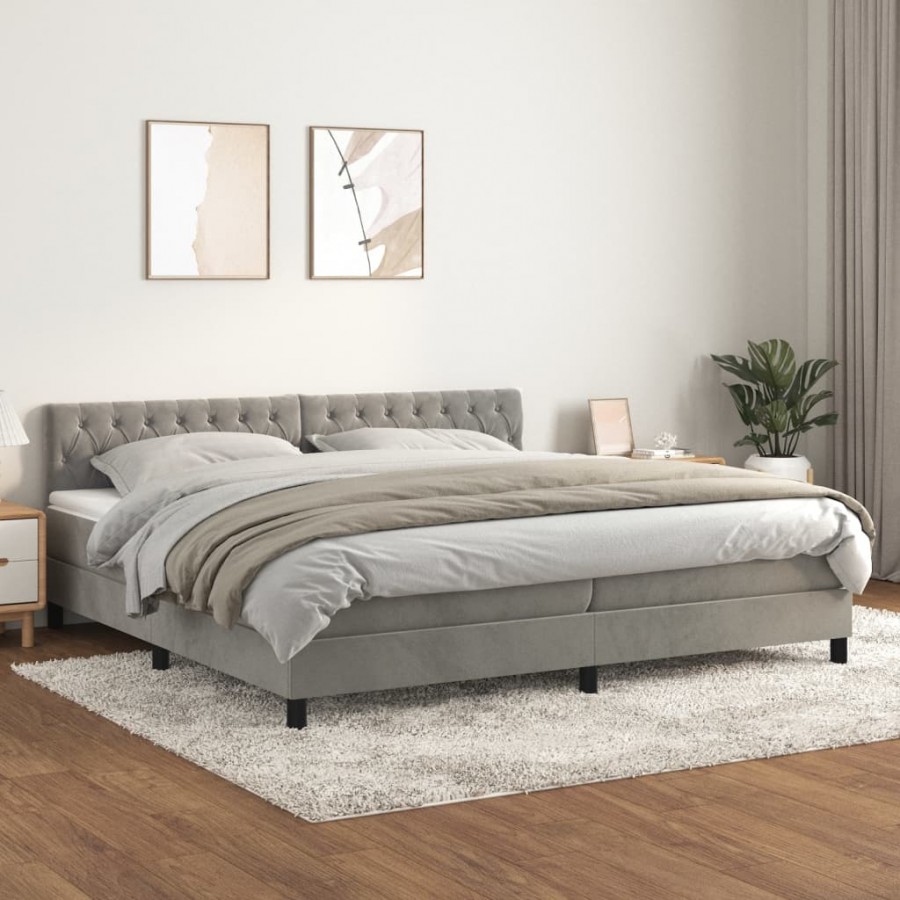 Cadre de lit et matelas Gris clair 200x200cm Velours