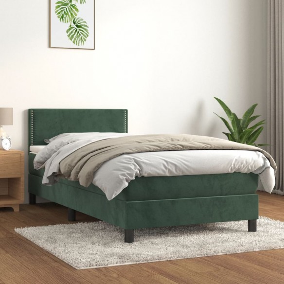 Cadre de lit avec matelas Vert foncé 90x200 cm