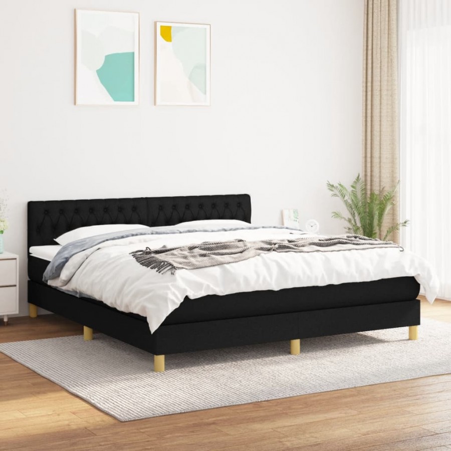 Cadre de lit avec matelas Noir 180x200 cm Tissu