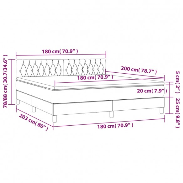 Cadre de lit avec matelas Noir 180x200 cm Tissu