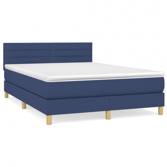 Cadre de lit avec matelas Bleu 140x190 cm Tissu