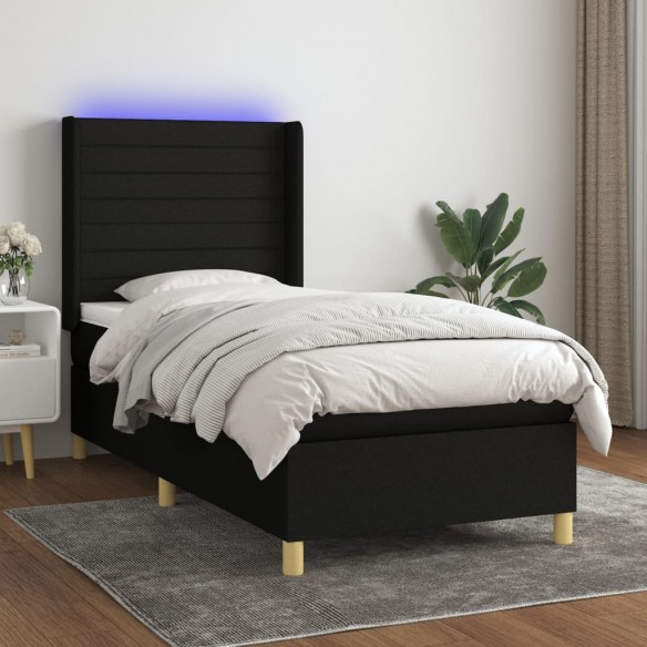 Cadre de lit matelas et LED Noir 100x200 cm Tissu