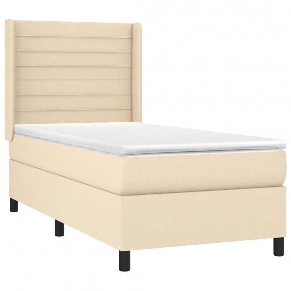 Cadre de lit matelas et LED Crème 90x190 cm Tissu