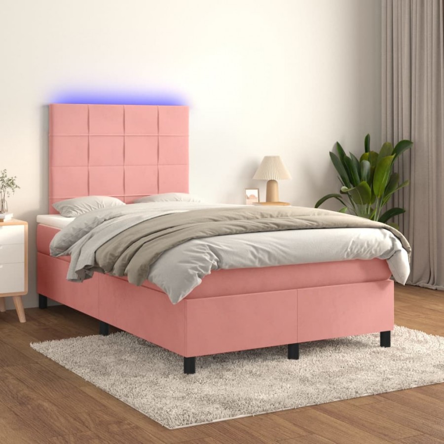 Cadre de lit avec matelas LED Rose 120x200cm Velours