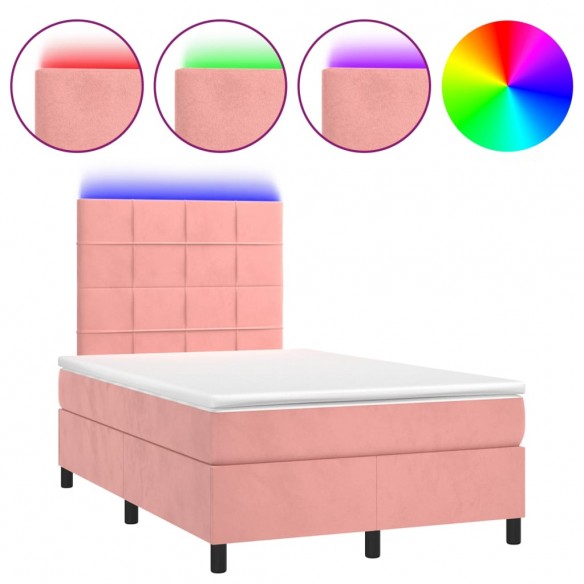 Cadre de lit avec matelas LED Rose 120x200cm Velours