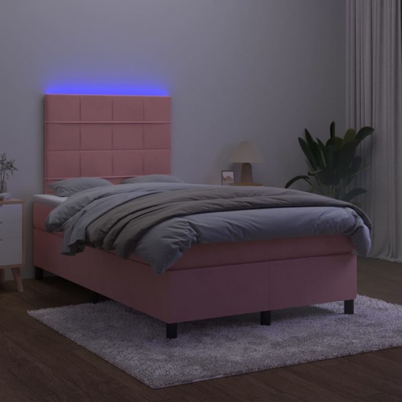 Cadre de lit avec matelas LED Rose 120x200cm Velours