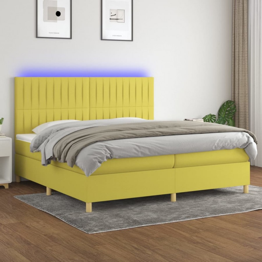 Cadre de lit et matelas et LED Vert 200x200 cm Tissu