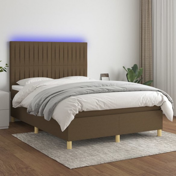 Cadre de lit matelas et LED Marron foncé 140x200 cm