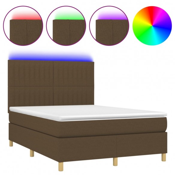 Cadre de lit matelas et LED Marron foncé 140x200 cm