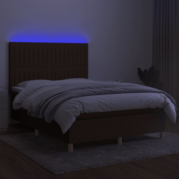 Cadre de lit matelas et LED Marron foncé 140x190 cm