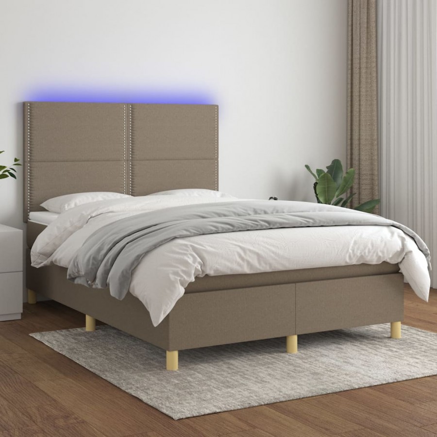 Cadre de lit et matelas et LED Taupe 140x190cm Tissu