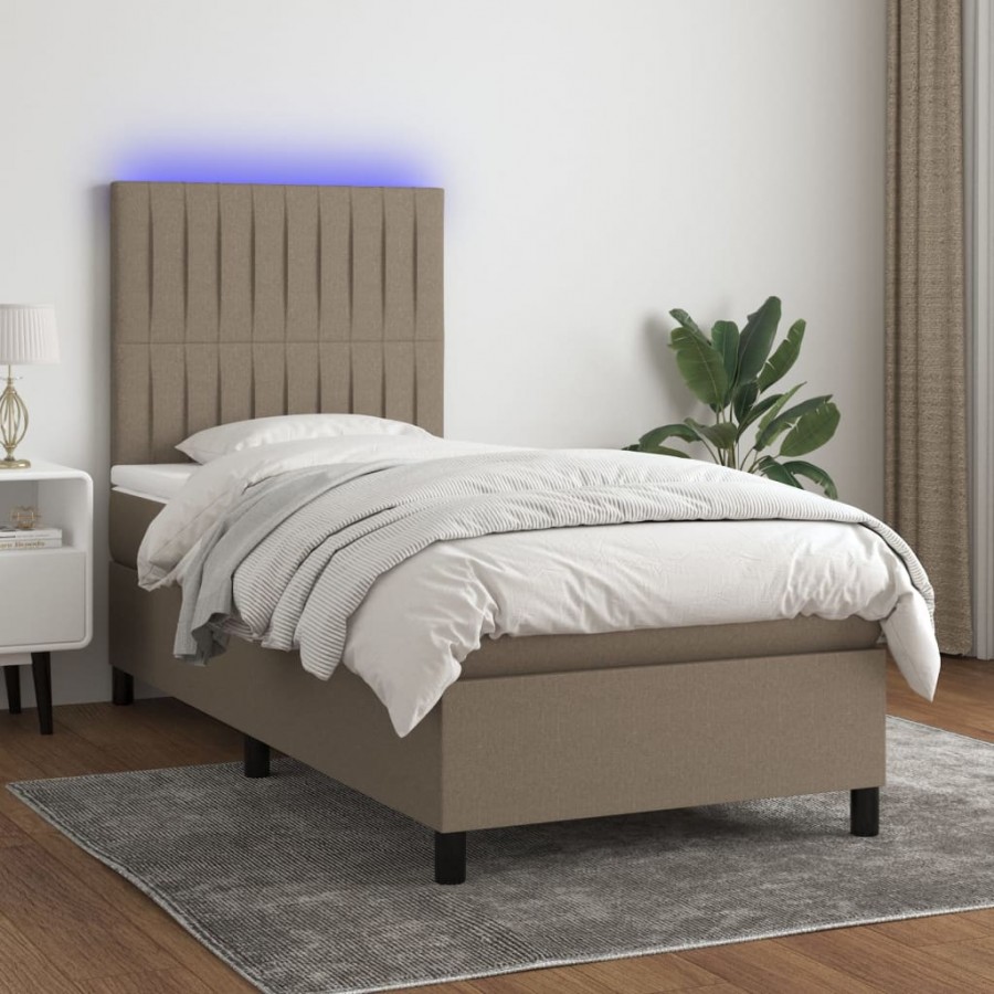 Cadre de lit et matelas et LED Taupe 100x200cm Tissu