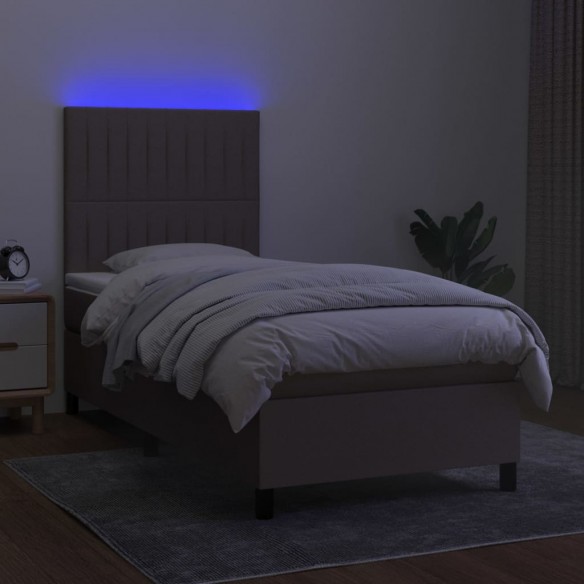 Cadre de lit et matelas et LED Taupe 100x200cm Tissu