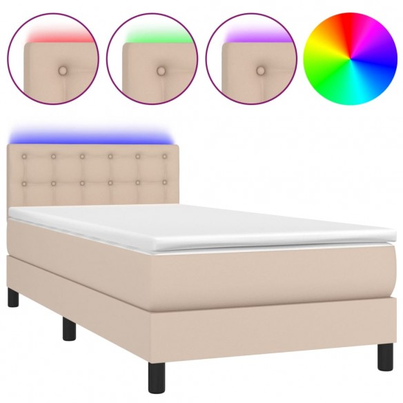 Cadre de lit avec matelas LED Cappuccino 100x200 cm