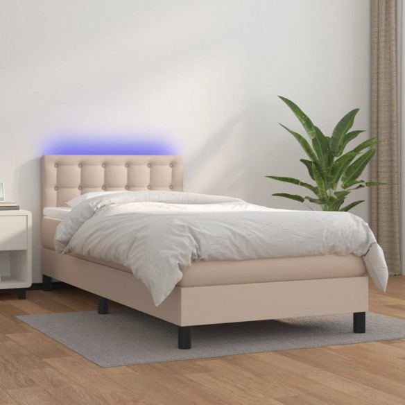 Cadre de lit avec matelas et LED Cappuccino 80x200cm