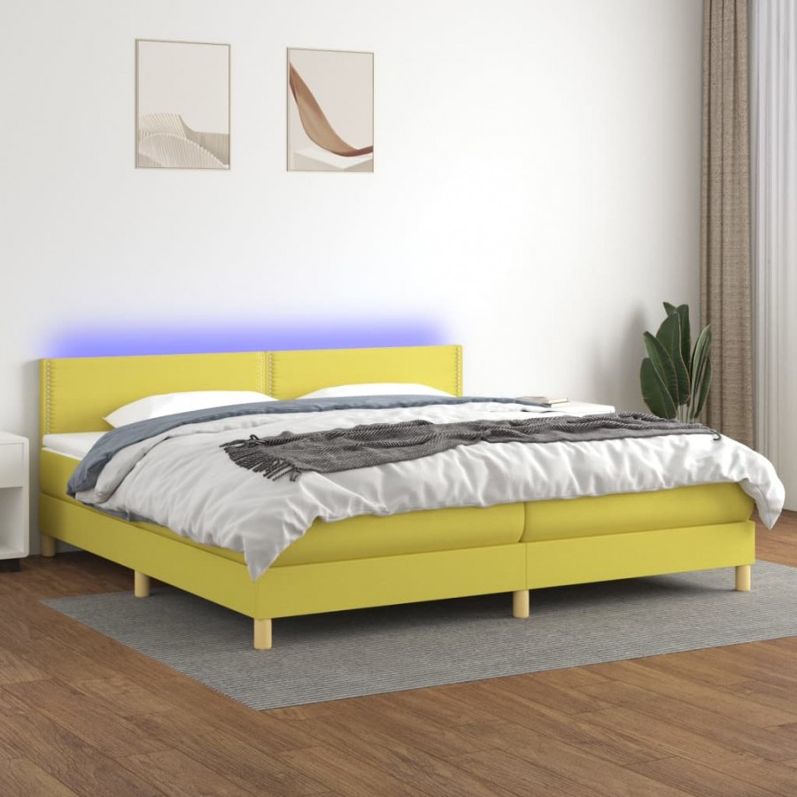 Cadre de lit et matelas et LED Vert 200x200 cm Tissu