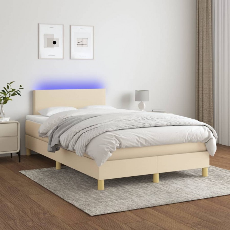 Cadre de lit avec matelas LED Crème 120x200 cm Tissu