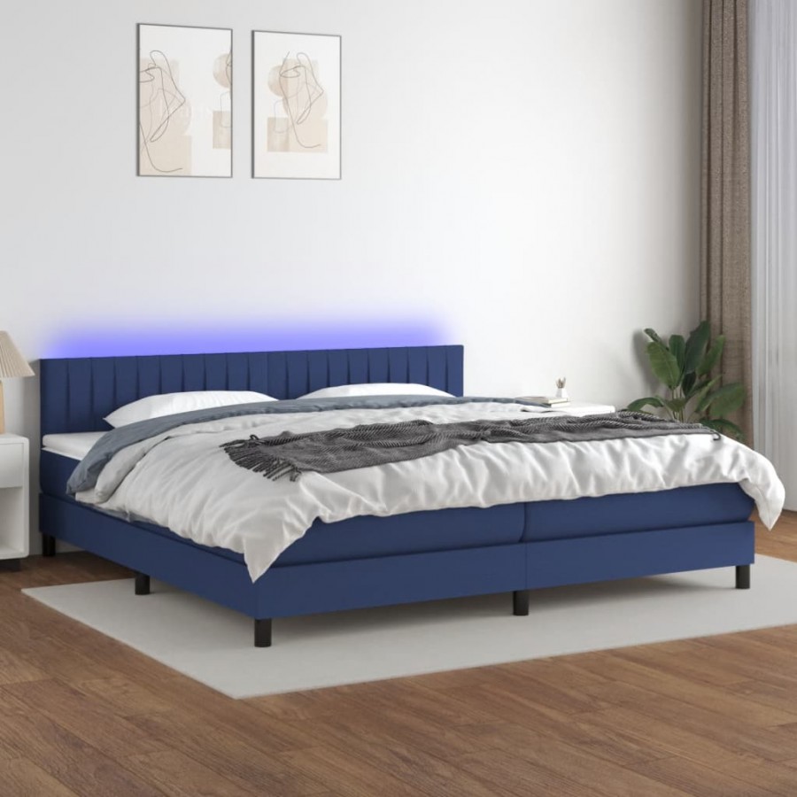 Cadre de lit et matelas et LED Bleu 200x200 cm Tissu