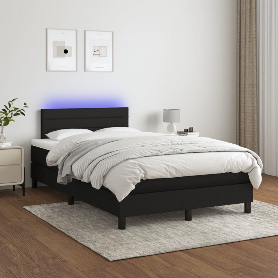 Cadre de lit avec matelas LED Noir 120x200 cm Tissu