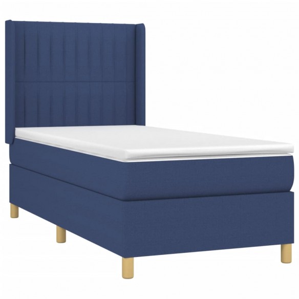 Cadre de lit avec matelas Bleu 100x200 cm Tissu