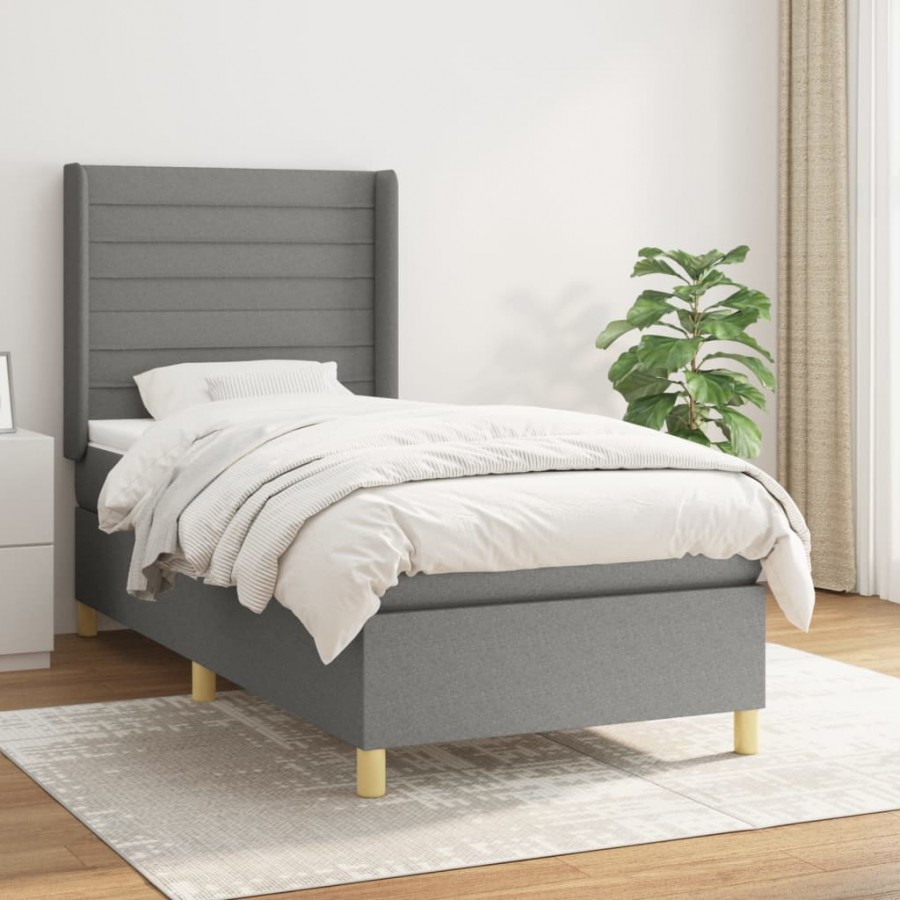 Cadre de lit avec matelas Gris foncé 80x200 cm Tissu