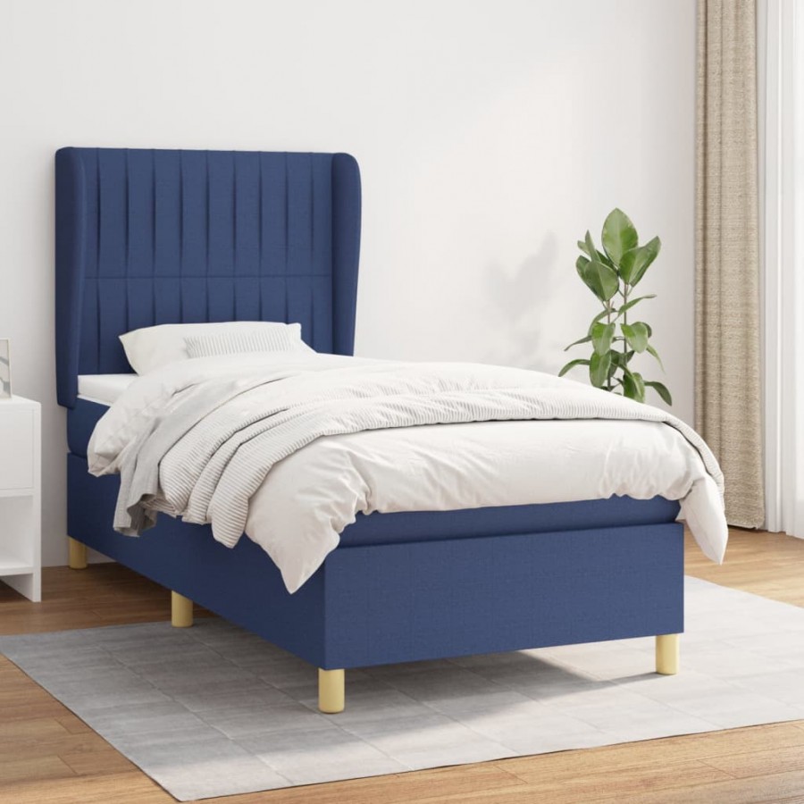 Cadre de lit avec matelas Bleu 100x200 cm Tissu